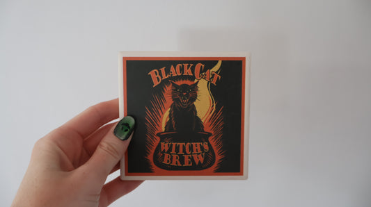 Coaster Blk Cat/Witch Brew