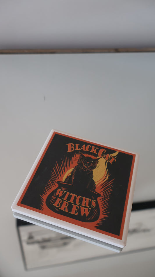 Coaster Blk Cat/Witch Brew