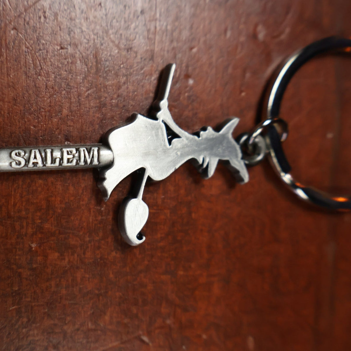 Salem Witch & Skyline Pewter Keychain