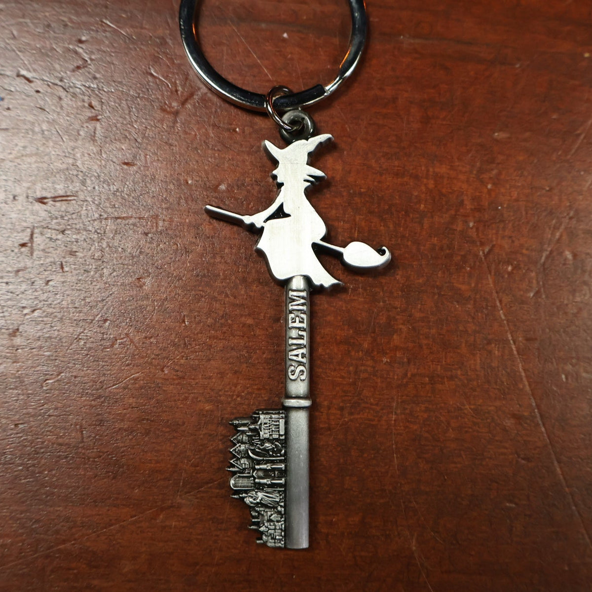 Salem Witch & Skyline Pewter Keychain