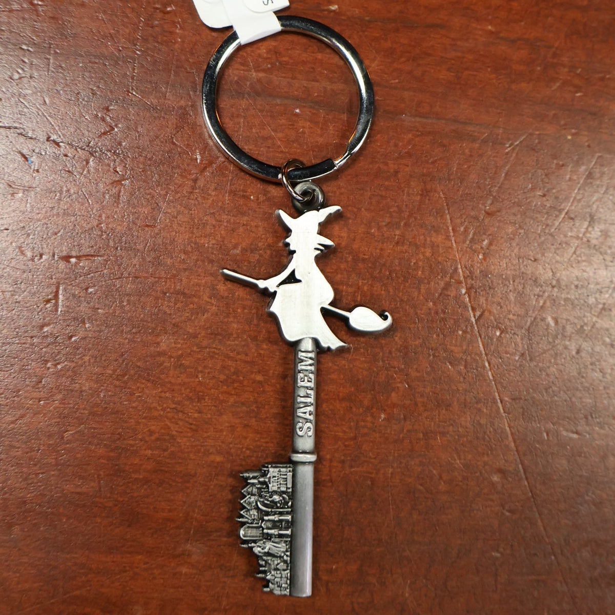 Salem Witch & Skyline Pewter Keychain