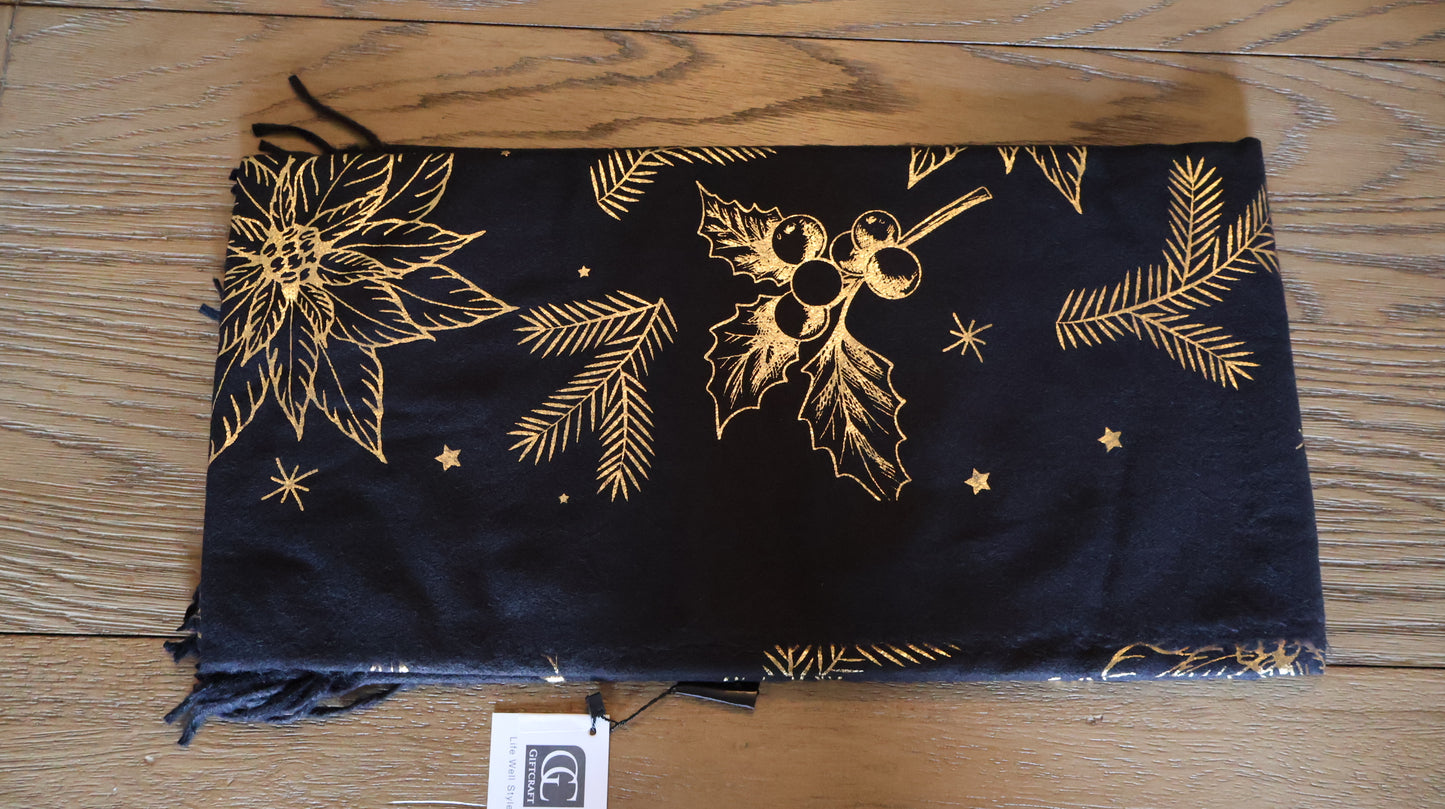 Black & Gold Poinsettia Scarf