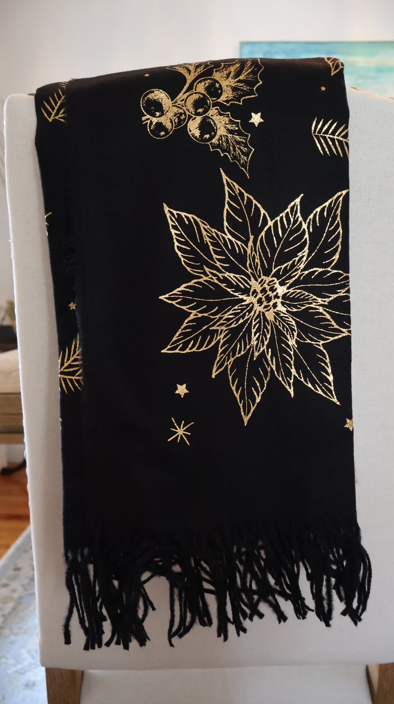 Black & Gold Poinsettia Scarf