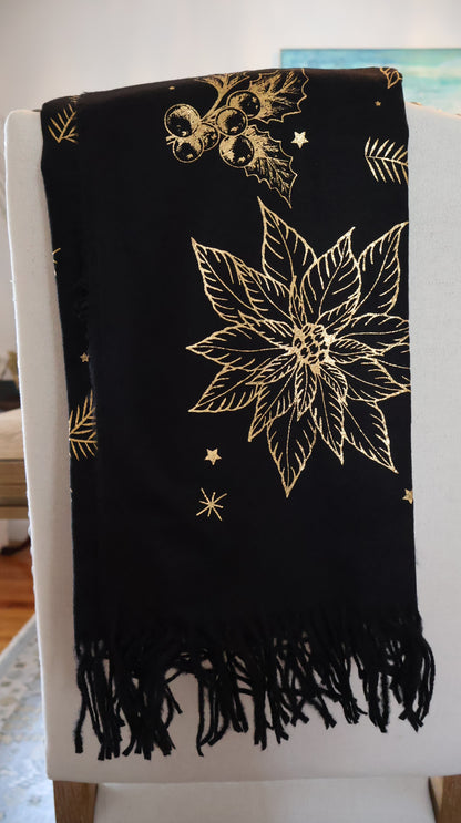 Black & Gold Poinsettia Scarf