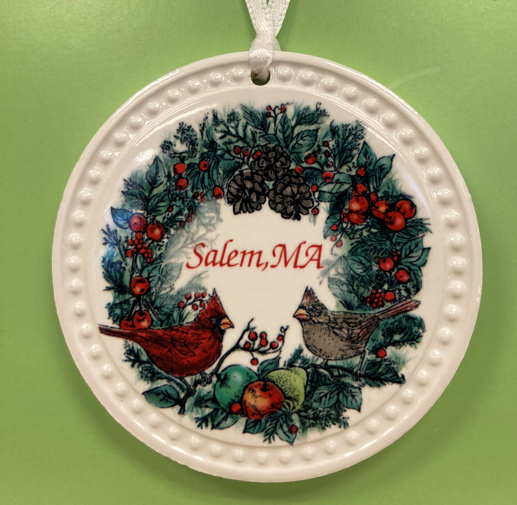 Wreath and cardinals ornament