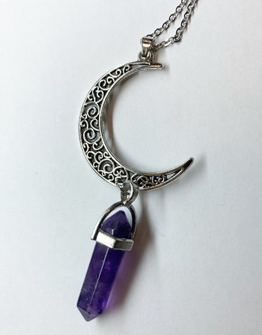 Moon w/Amethyst Crystal Necklace